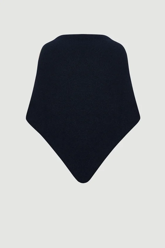 Soft-Textured Tie-Up Triangle Shawl – Navy - 2