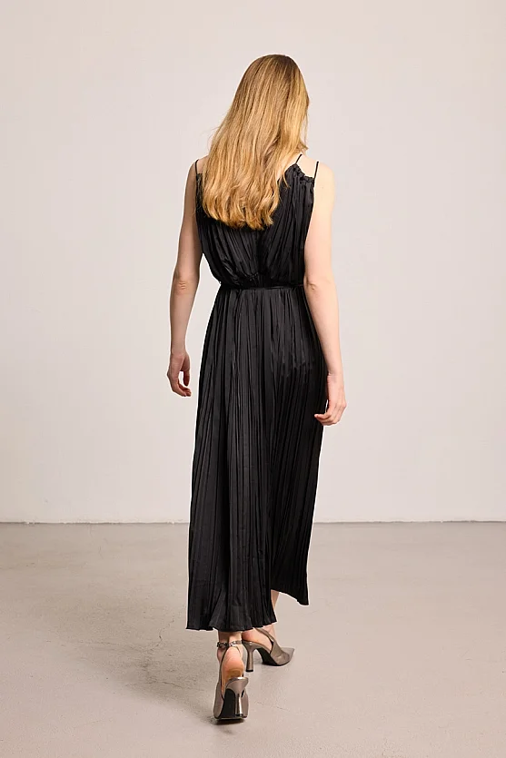 Spaghetti Strap Long Evening Dress - Black - 2
