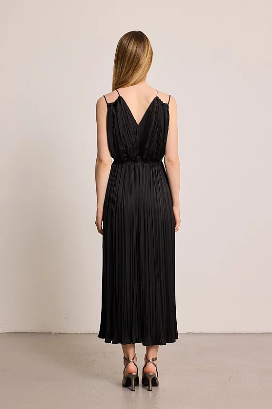 Spaghetti Strap Long Evening Dress - Black - 6