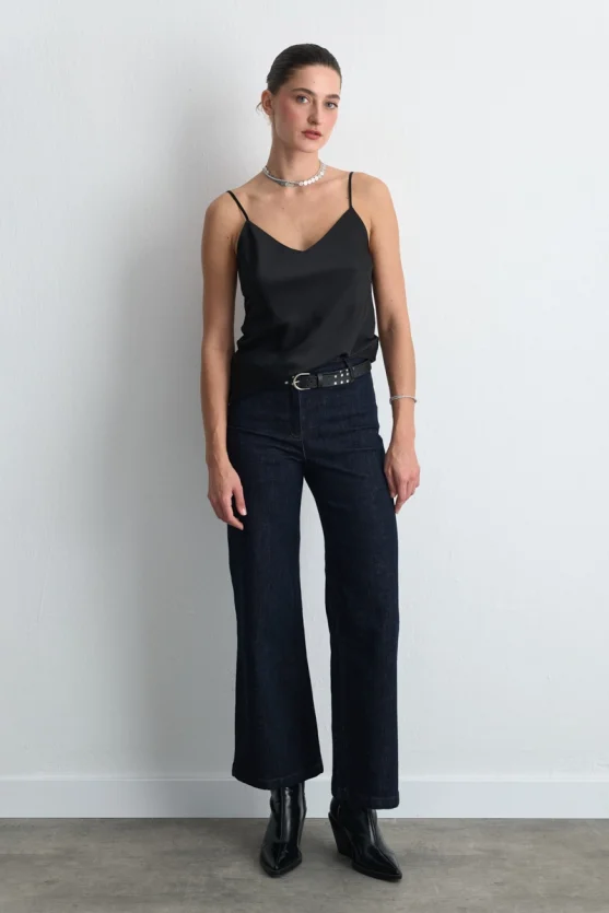 Spaghetti Strap Satin Camisole Black - 2