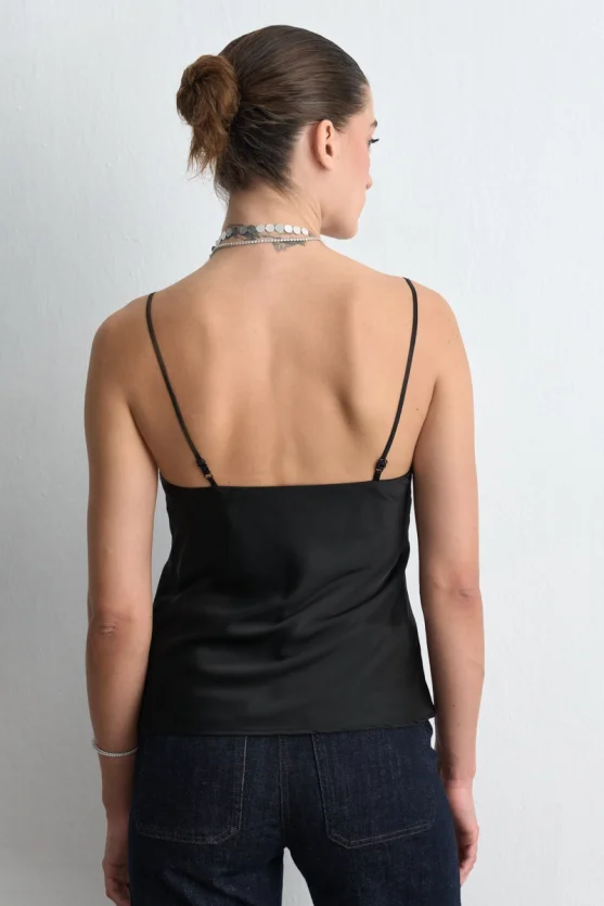 Spaghetti Strap Satin Camisole Black - 4