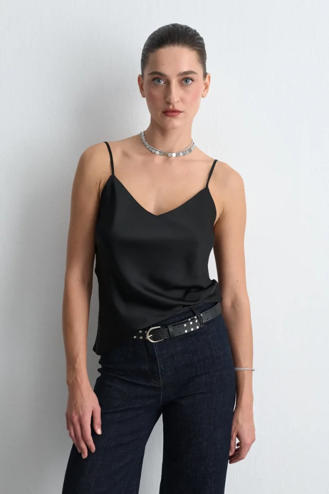 Spaghetti Strap Satin Camisole Black Black