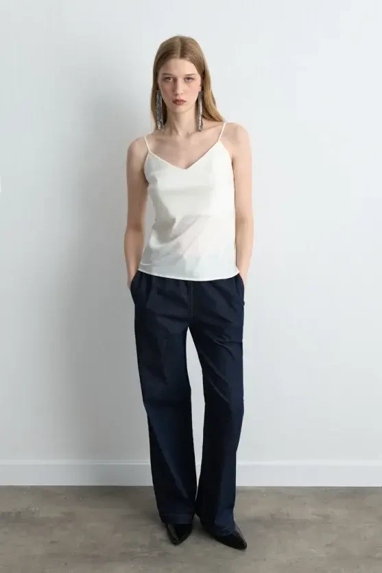 Spaghetti Strap Satin Camisole - Ecru - Gusto