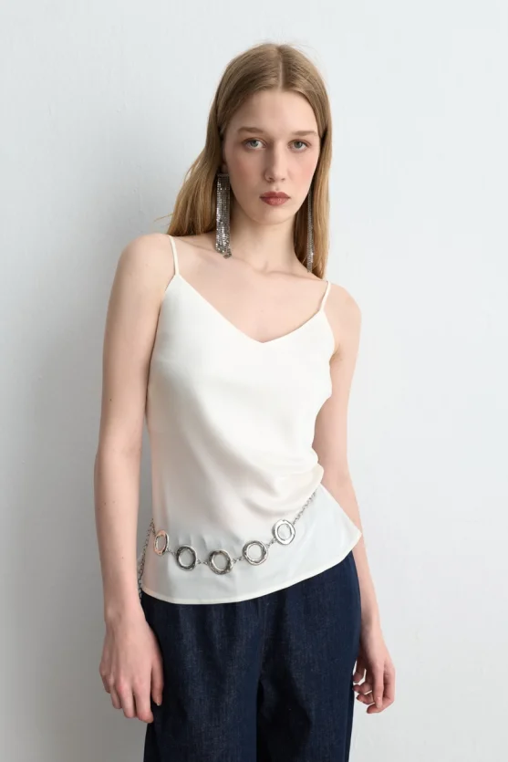 Spaghetti Strap Satin Camisole Ecru - Gusto