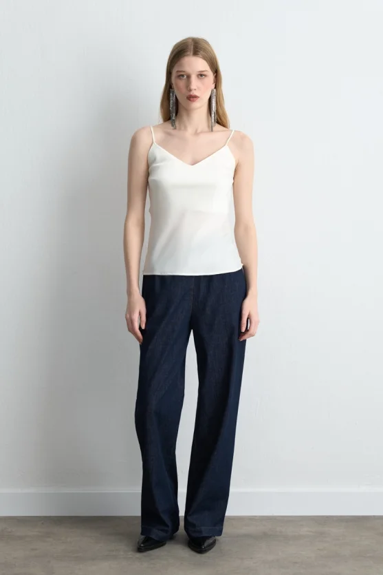 Spaghetti Strap Satin Camisole Ecru - 1