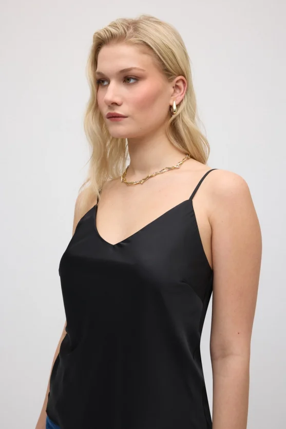 Spaghetti Strap Satin Tank - Black - 4