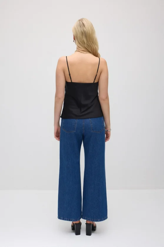 Spaghetti Strap Satin Tank - Black - 6