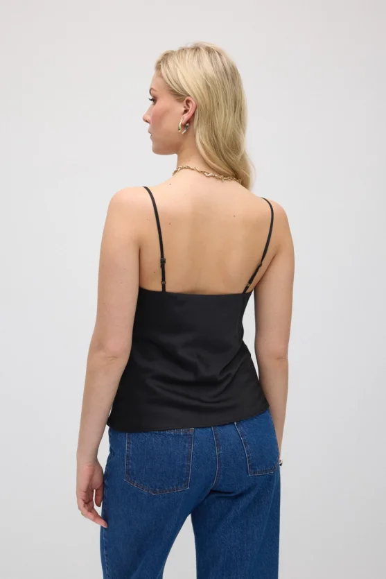 Spaghetti Strap Satin Tank - Black - Gusto