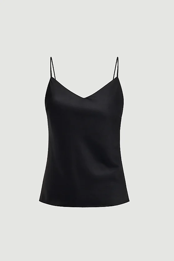 Spaghetti Strap Satin Tank - Black - 7