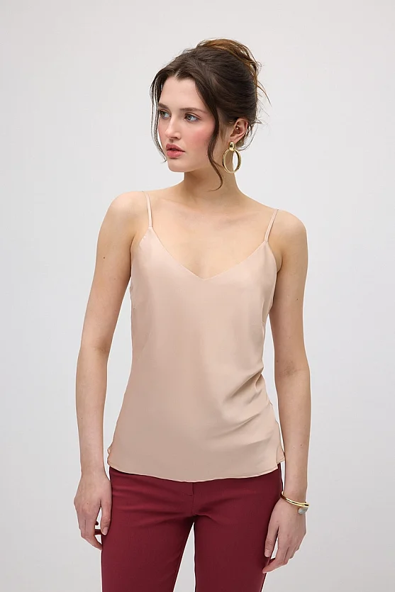 Spaghetti Strap Satin Tank - Powder Pink - 3