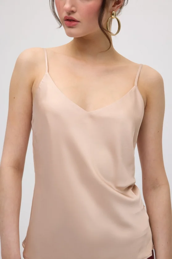 Spaghetti Strap Satin Tank - Powder Pink - 5