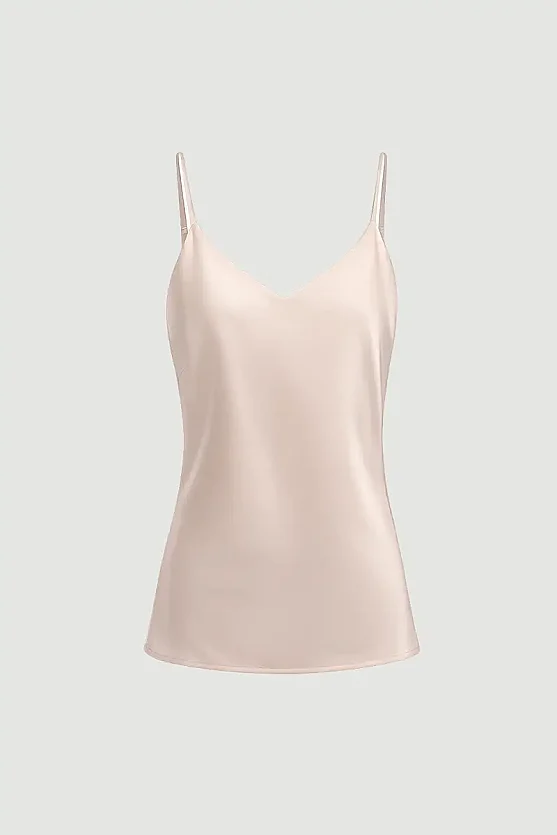 Spaghetti Strap Satin Tank - Powder Pink - 7