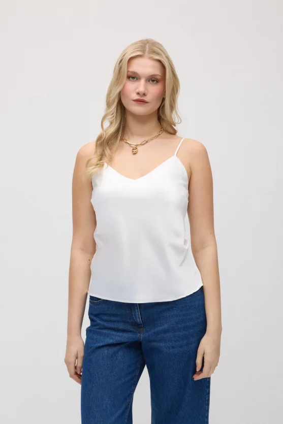 Spaghetti Strap Satin Tank - White - Gusto