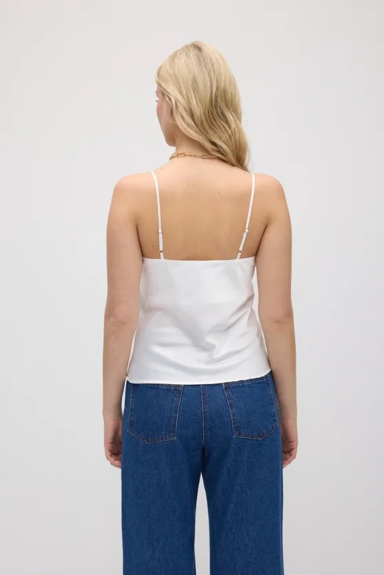 Spaghetti Strap Satin Tank - White - Gusto