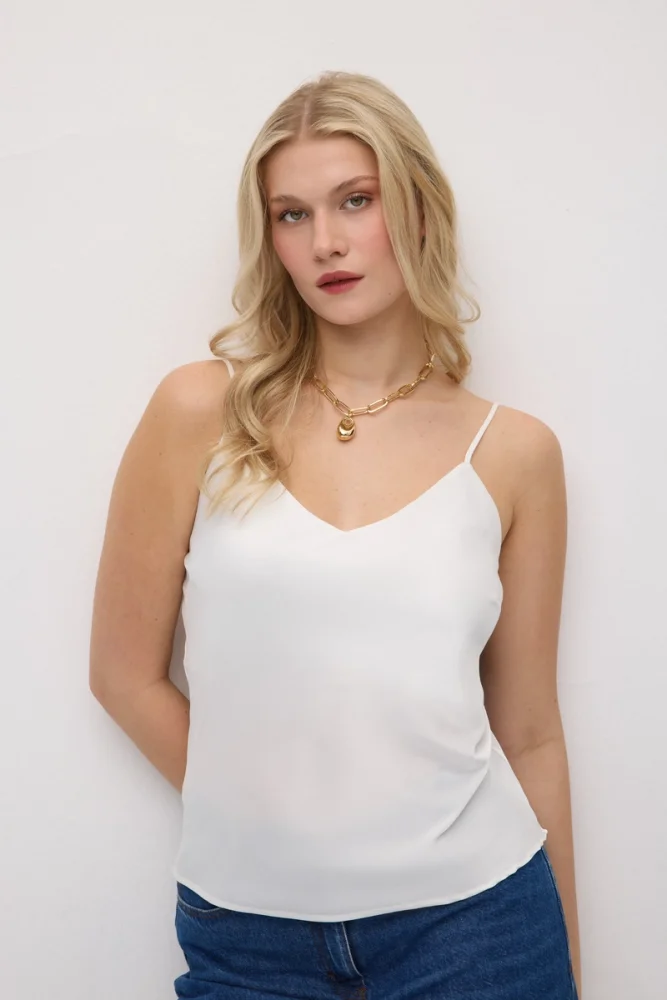 Spaghetti Strap Satin Tank - White White