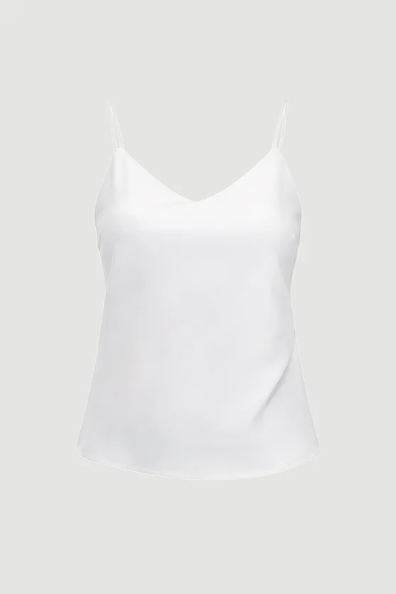 Spaghetti Strap Satin Tank - White - Gusto
