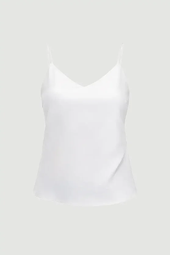 Spaghetti Strap Satin Tank - White - 6