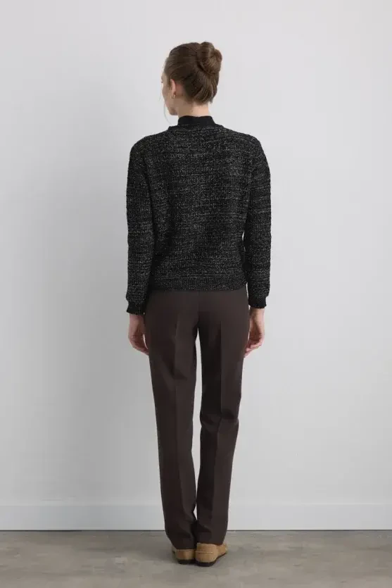 Sparkly Chenille Knit Cardigan - Black - Gusto