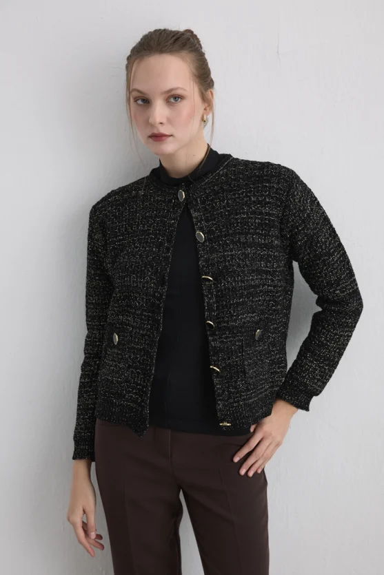 Sparkly Chenille Knit Cardigan Black - 4