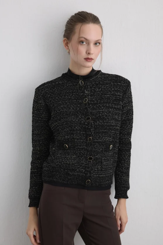 Sparkly Chenille Knit Cardigan Black - Gusto