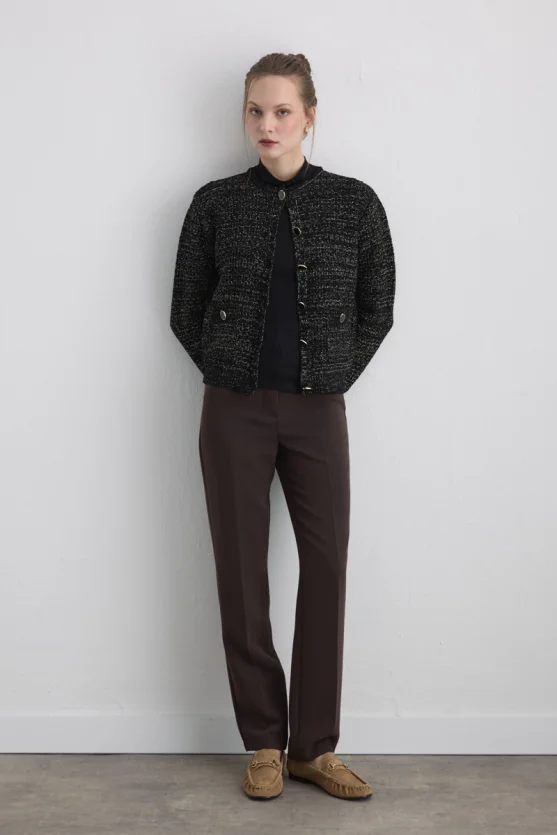 Sparkly Chenille Knit Cardigan Black - Gusto