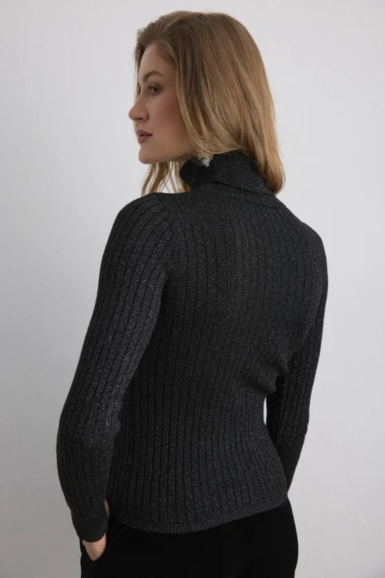 Sparkly Turtleneck Knit Blouse Black - 5