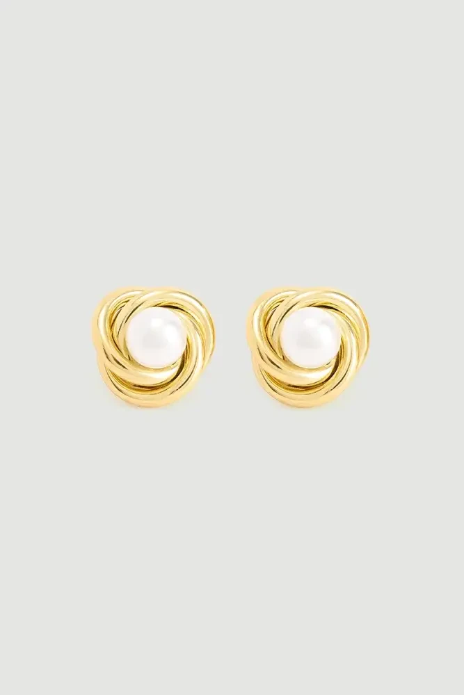 Spiral Pearl Earrings - Gold Gold