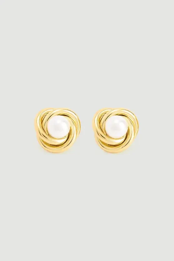 Spiral Pearl Earrings - Gold - 1