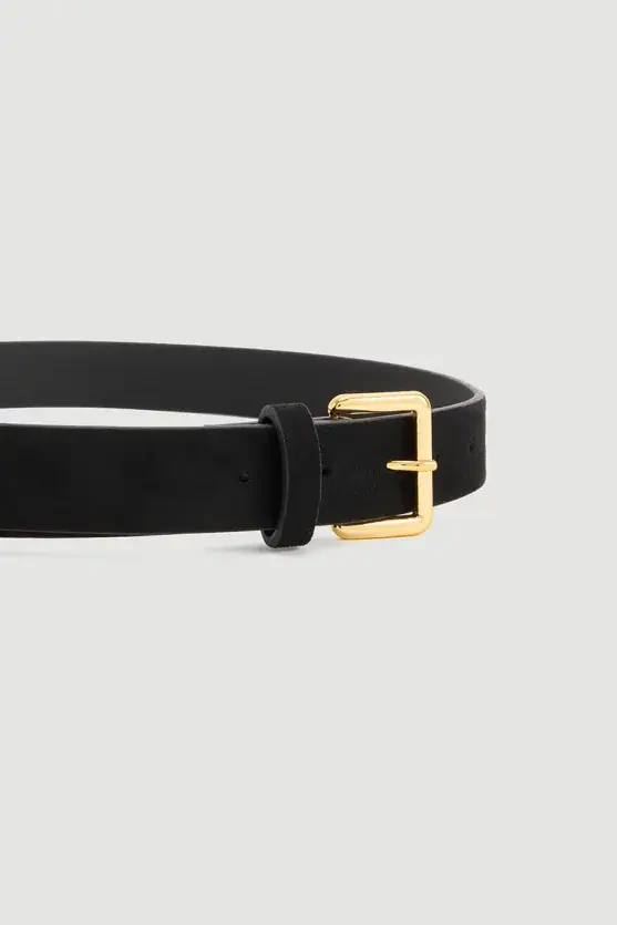 Square Buckle Faux Leather Belt - Black - 2