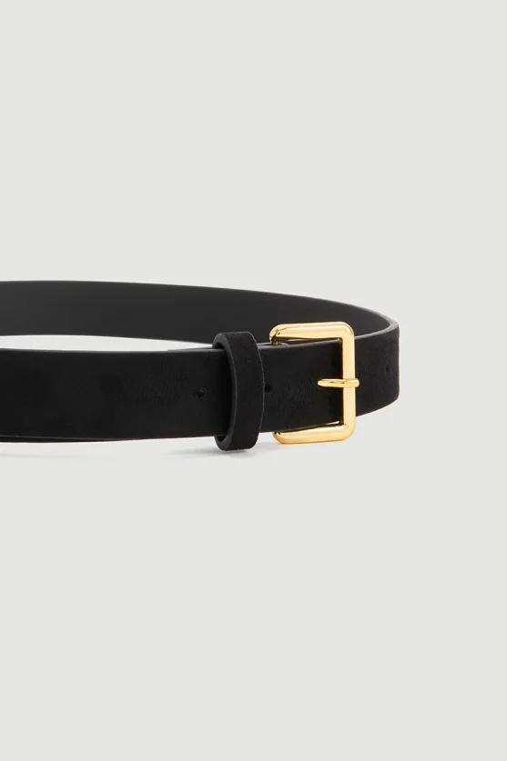 Square Buckle Faux Leather Belt Black - 2