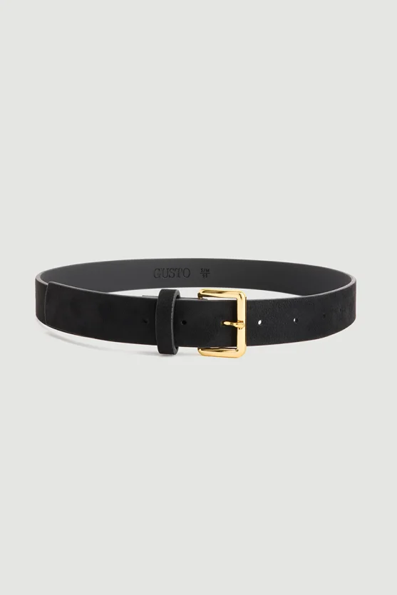 Square Buckle Faux Leather Belt Black - Gusto