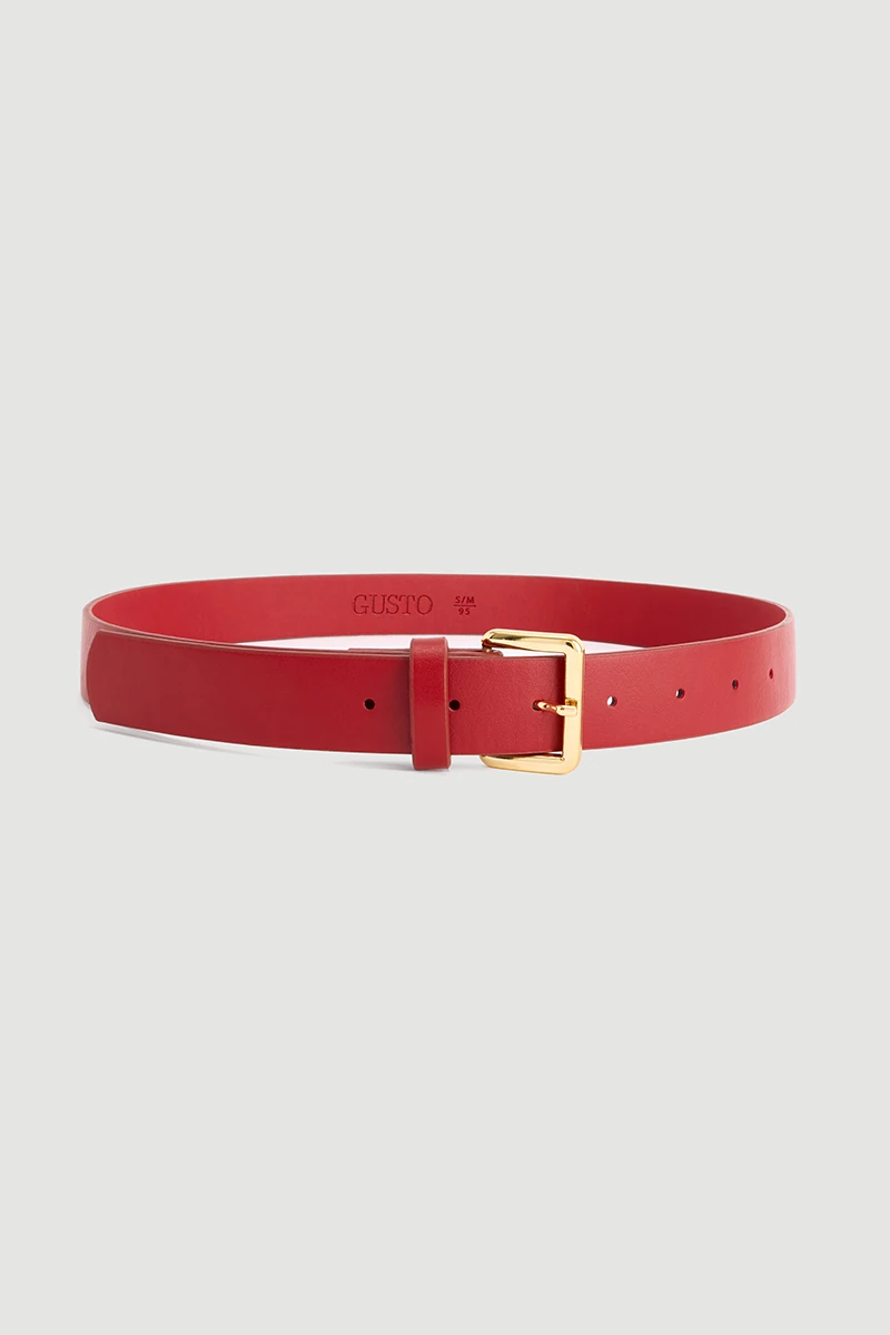 Square Buckle Faux Leather Belt - Red