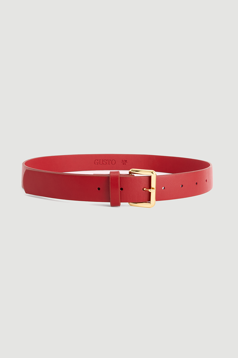 Square Buckle Faux Leather Belt Red - Gusto