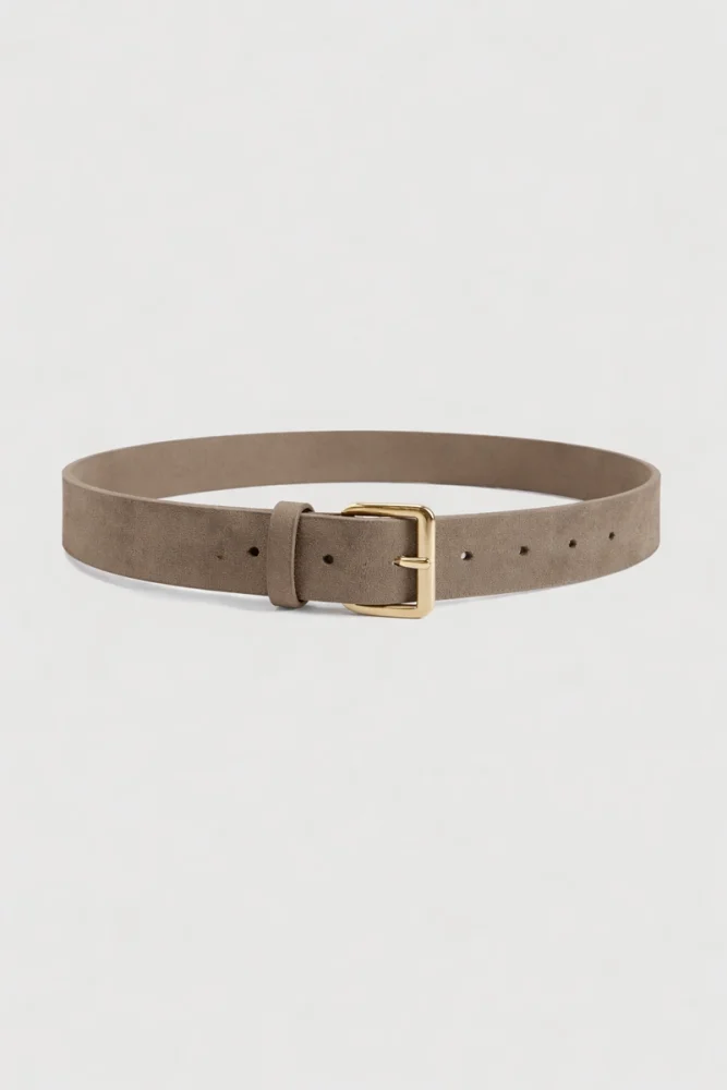 Square Buckle Faux Suede Belt - Beige
