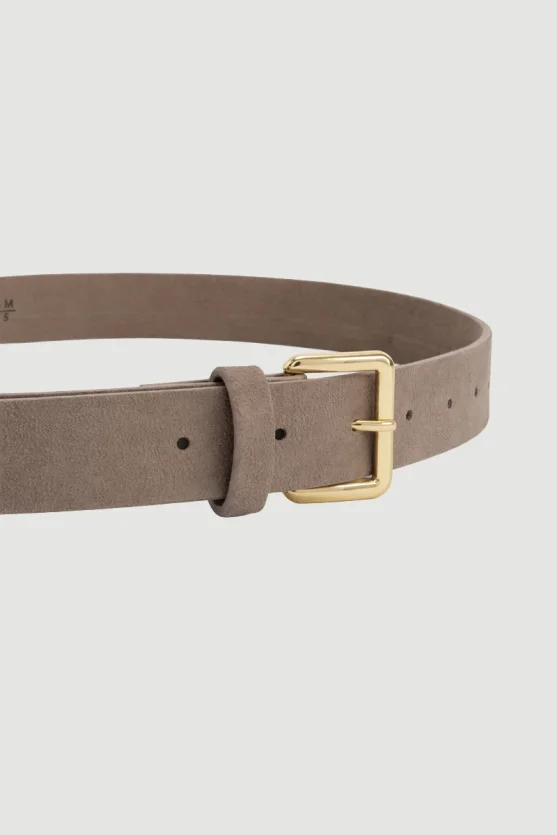 Square Buckle Faux Suede Belt - Beige - 2