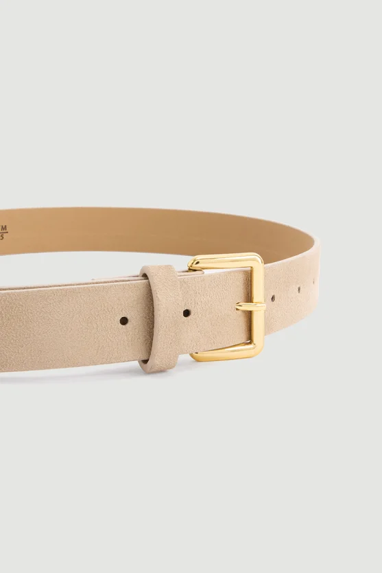 Square Buckle Faux Suede Belt Beige - Gusto