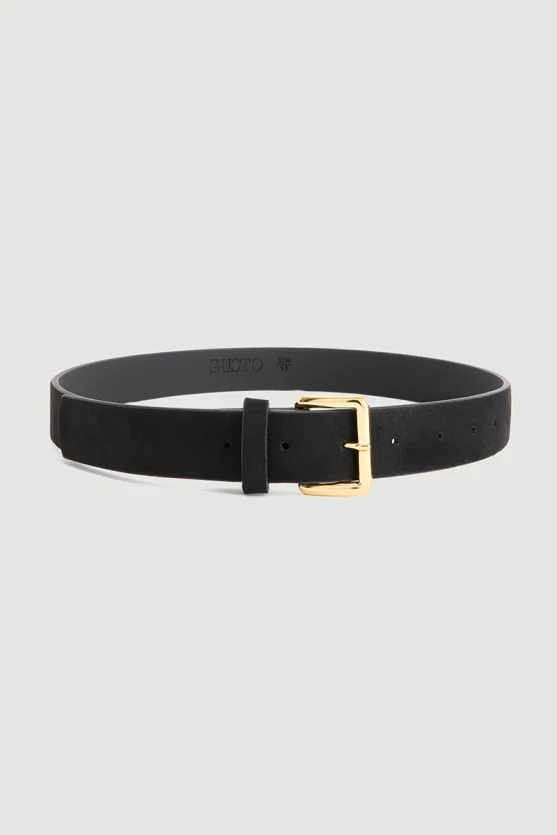Square Buckle Faux Suede Belt - Black - 1