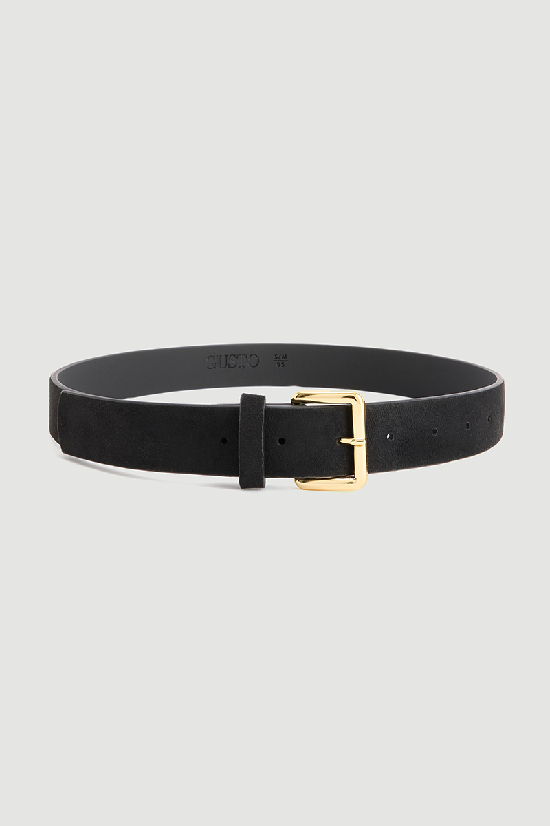 Square Buckle Faux Suede Belt Black - Gusto