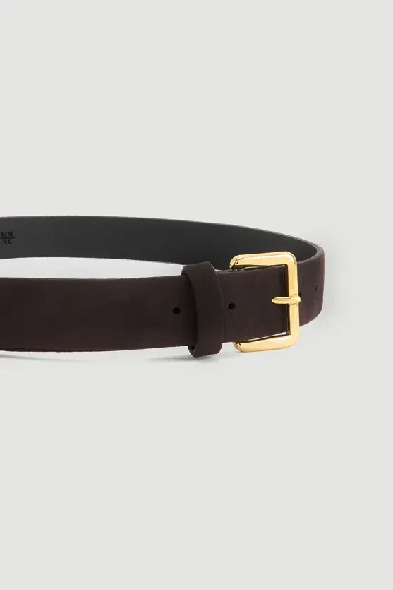 Square Buckle Faux Suede Belt - Brown - Gusto