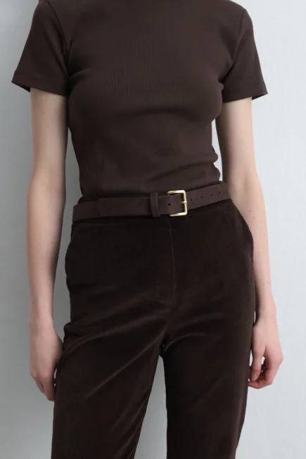Square Buckle Faux Suede Belt Brown - Gusto (1)