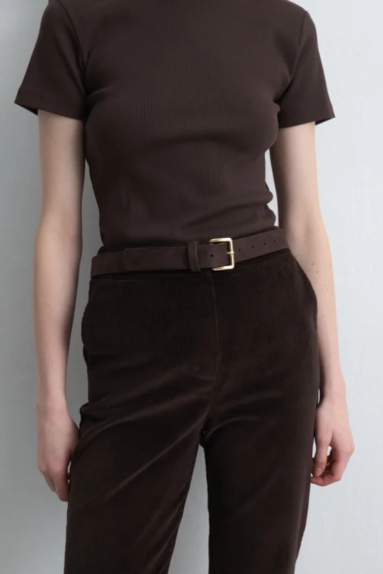 Square Buckle Faux Suede Belt Brown - 2