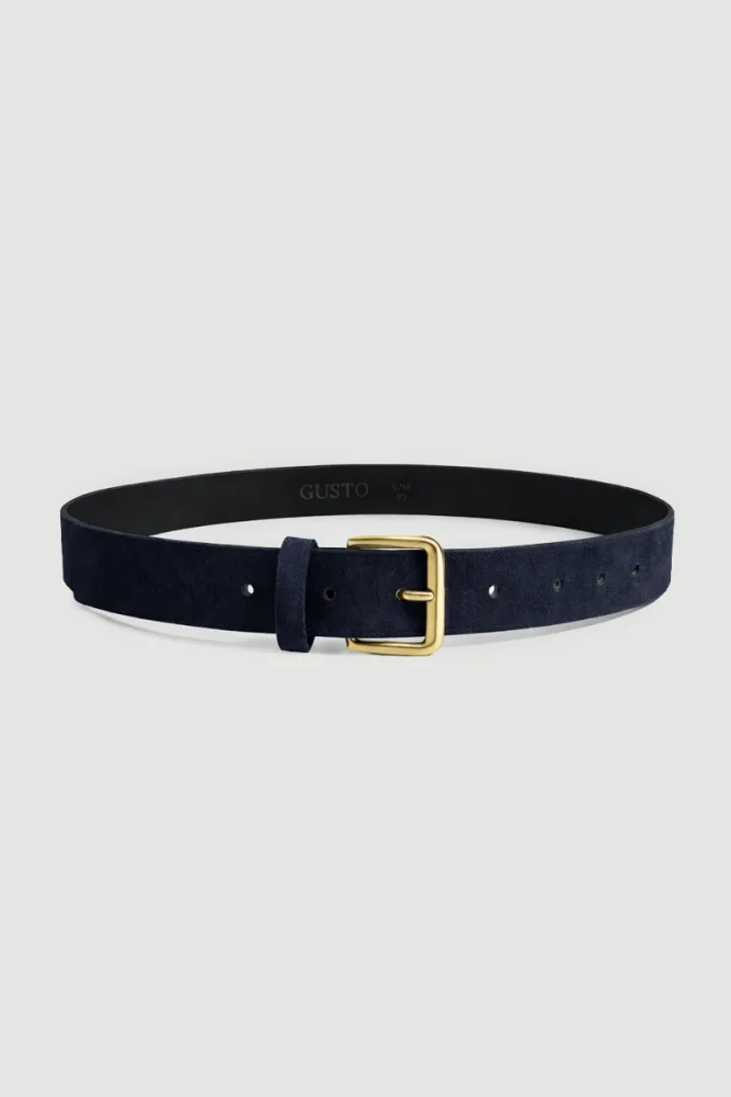 Square Buckle Faux Suede Belt - Navy Blue