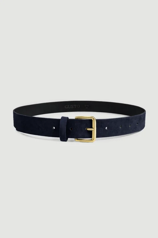 Square Buckle Faux Suede Belt - Navy Blue - 1