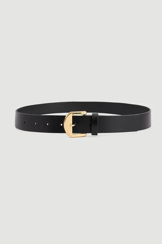 Square Buckle Leather Belt Black - 1
