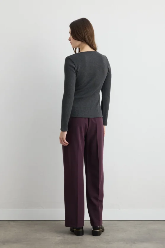 Square Neck Cotton Knit Blouse Anthracite - 6