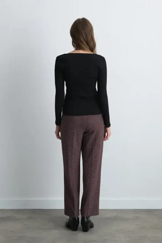 Square Neck Cotton Knit Blouse - Black - Gusto