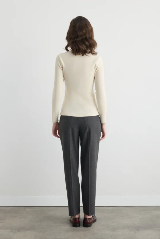 Square Neck Cotton Knit Blouse Ecru - 5