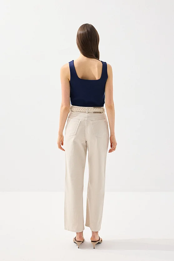 Square Neck Cotton Tank Top - Navy Blue - 7