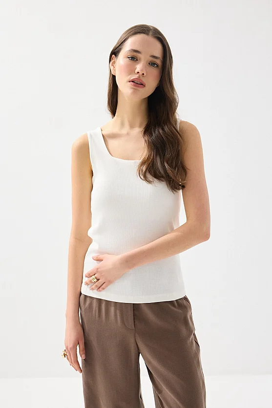 Square Neck Cotton Tank Top - White - Gusto