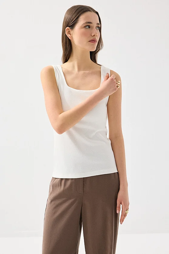 Square Neck Cotton Tank Top - White - Gusto